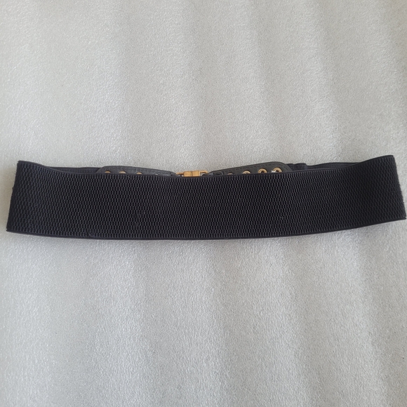 Studded Elastic Waist Belt Faux Leather with Gold Buckle - Picture 6 of 11